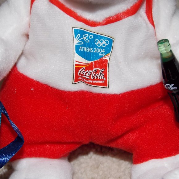 2004 Athens Olympics COCA COLA PLUSH POLAR BEAR in Coke Stash Can - Picture 7 of 12